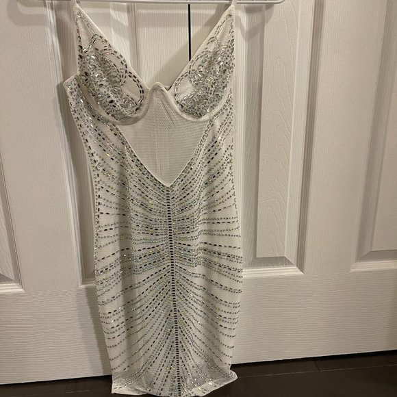 Banjul | Rhinestone Mini Dress | White/Silver Sparkly | Size: S - Picture 3 of 3